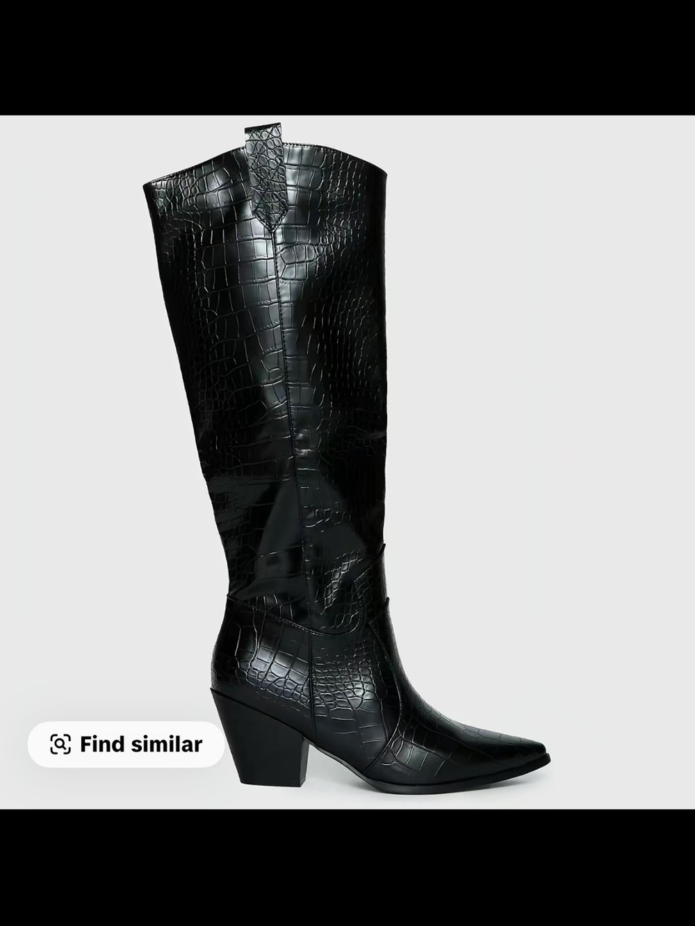 Princess Polly Black Croc-Embossed Western Boot